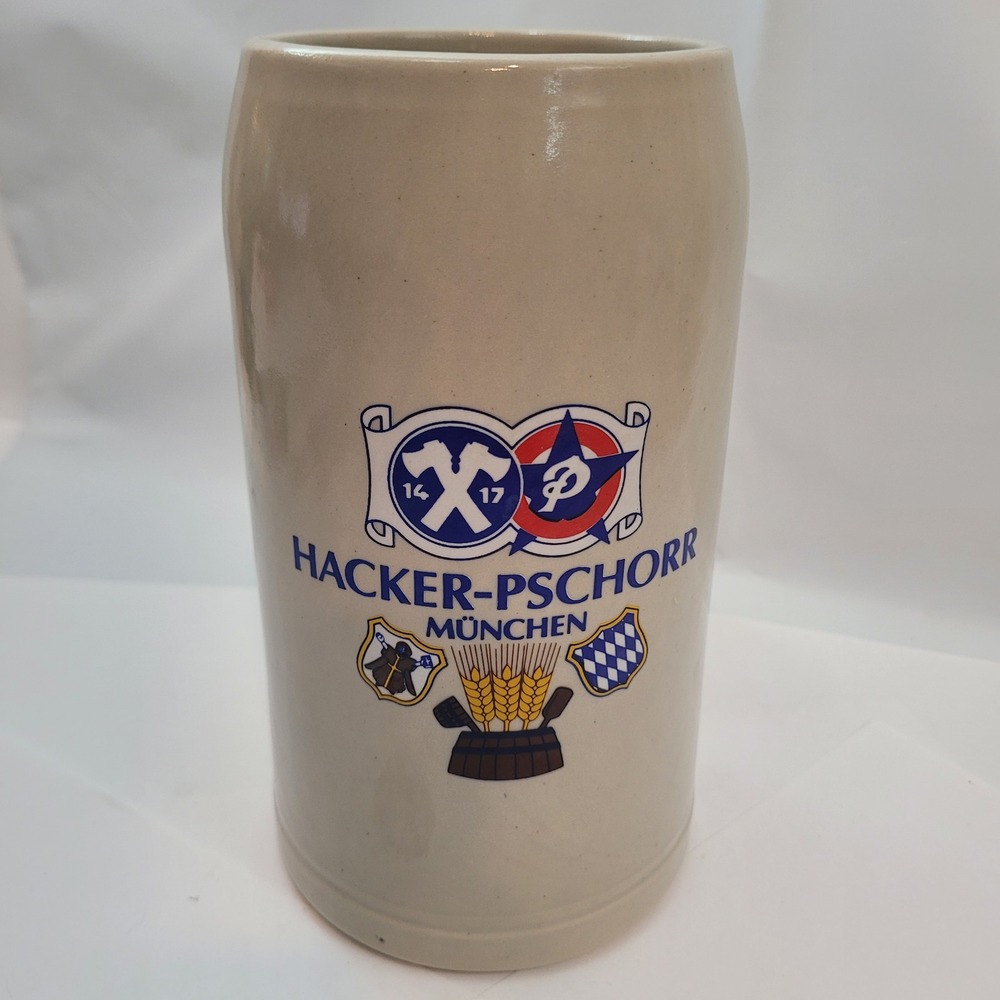 Hacker-Pschorr Beer Stein 1L German Stoneware Munich Grey Salt Glaze Mug
